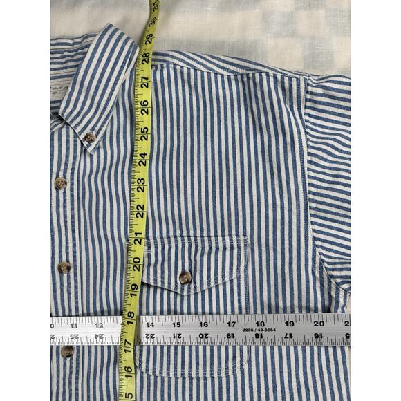 VTG Badge Denim Mens SZ XL heavy denim blue & white vertical striped long sleeve - Picture 5 of 7